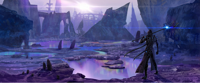 游戏场景环境渲染效果紫色光效