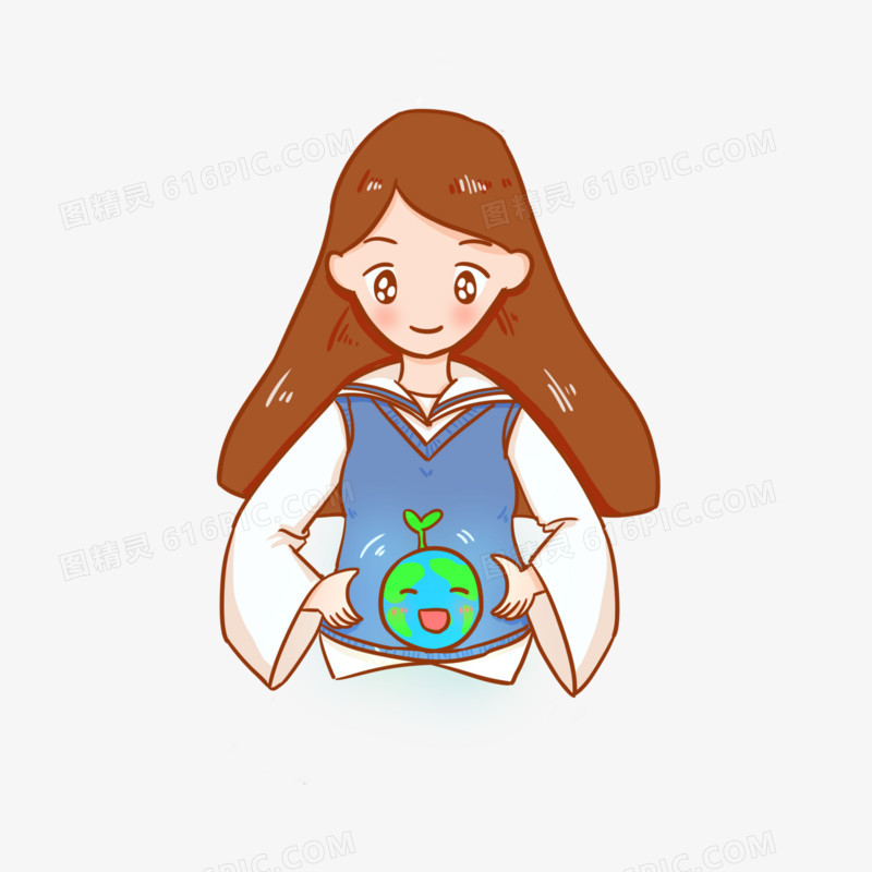 手绘女生爱护地球元素