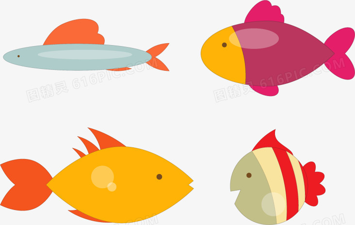 四只卡通可爱小鱼