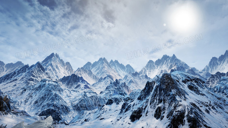 山脉积血太阳雪景