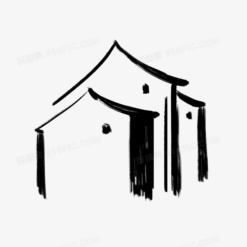 手绘中国风水墨房子元素