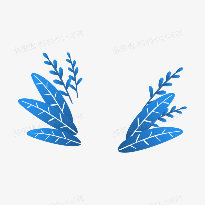 卡通手绘蓝色树叶装饰元素