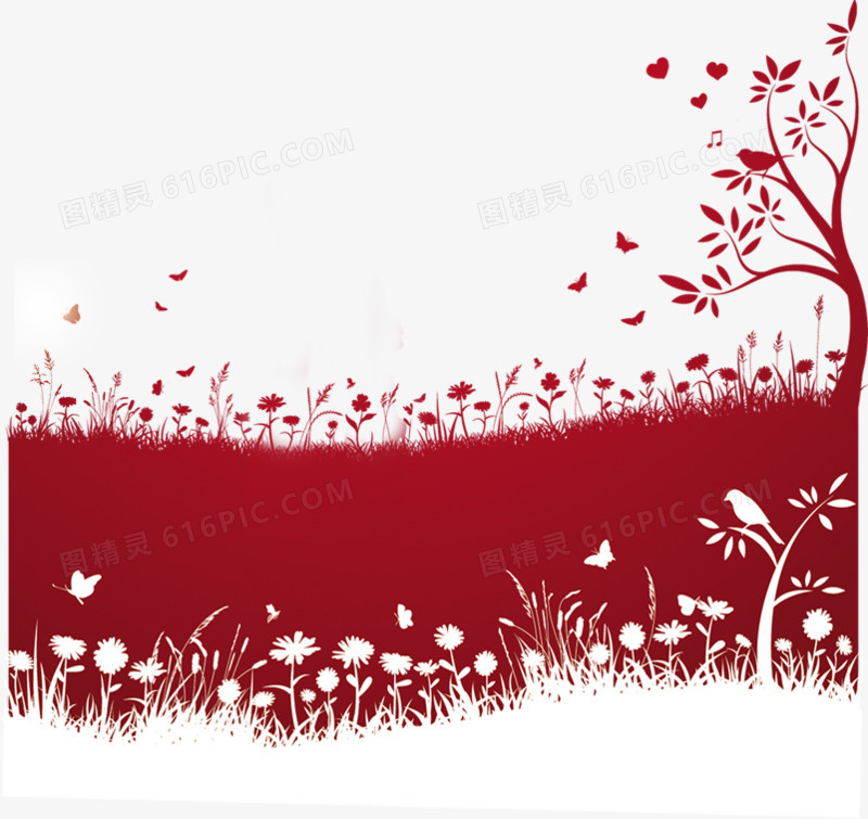 红色手绘春日背景图