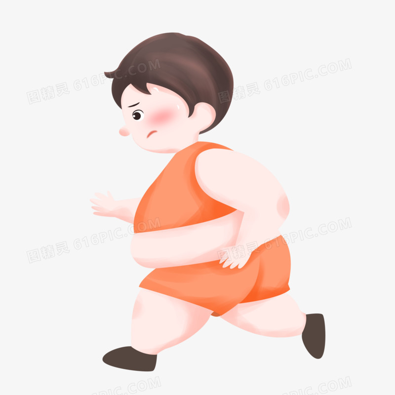 手绘卡通跑步减肥的胖子元素
