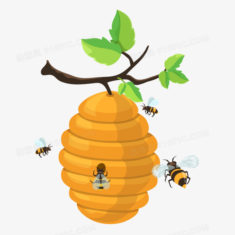矢量手绘蜜蜂采蜜元素