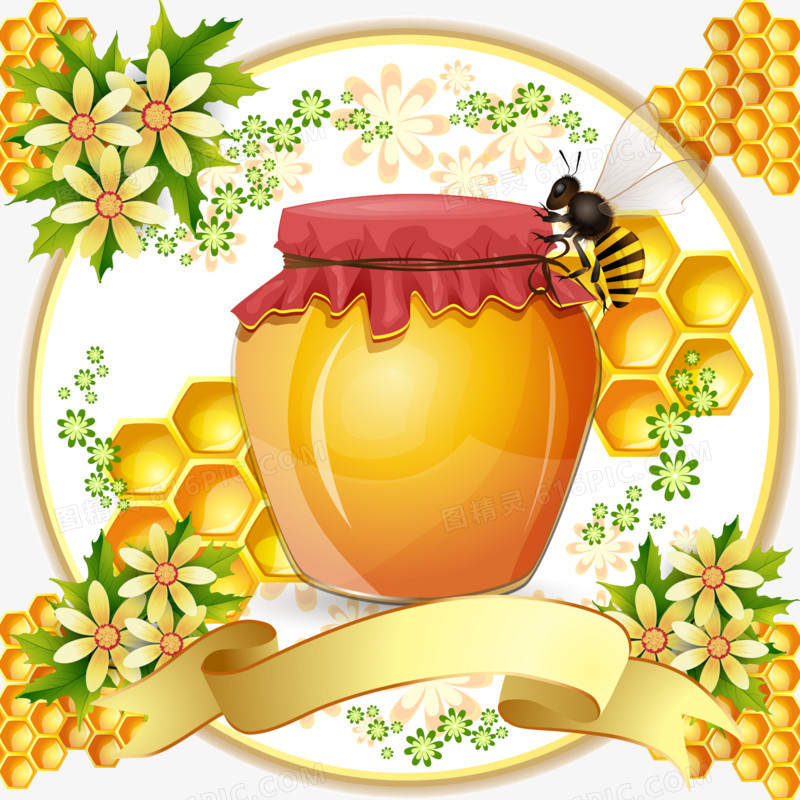 蜂蜜与蜂蜜标签飘带矢量