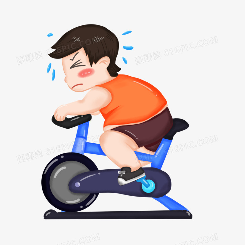卡通手绘男生骑动感单车减肥元素