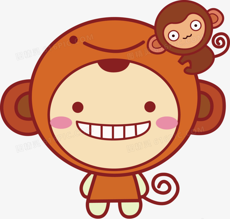 棕色卡通猴子男孩q版