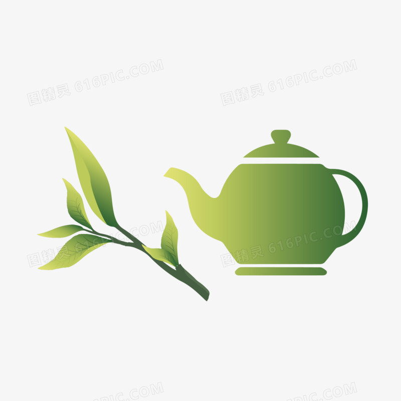 手绘渐变茶叶茶具素材