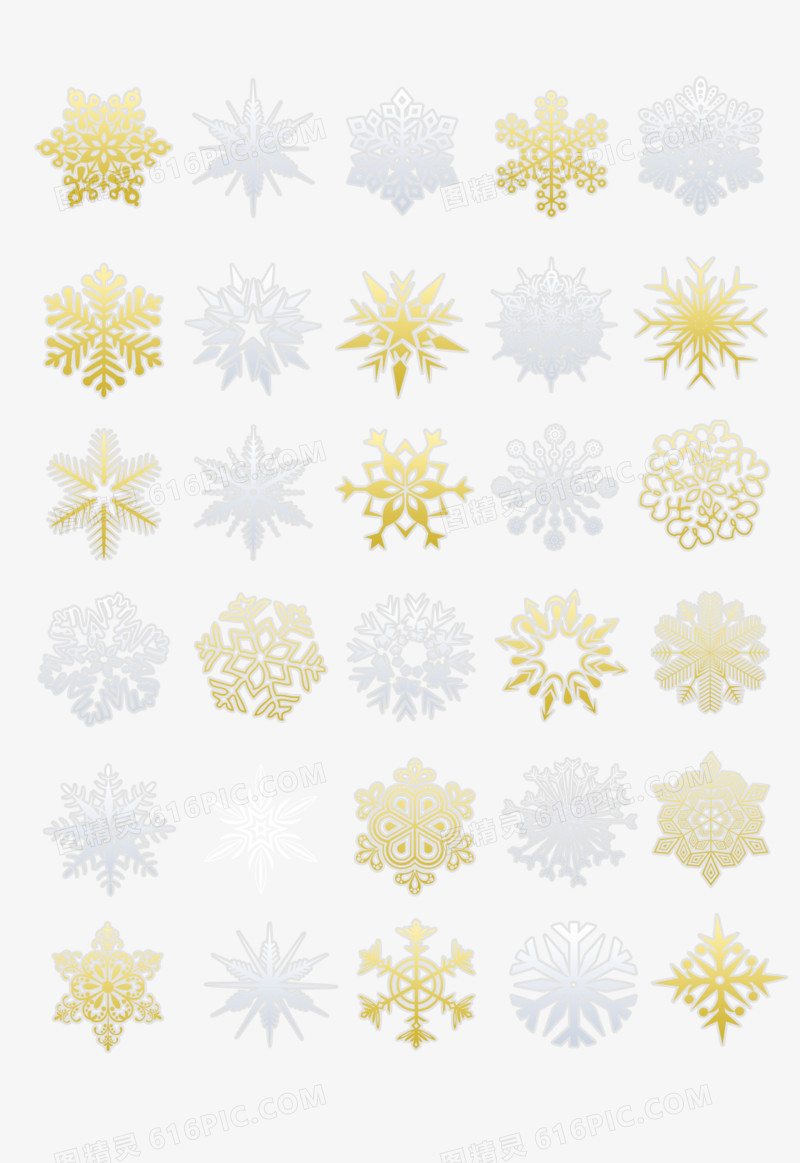 金色白色圣诞雪花图案元素