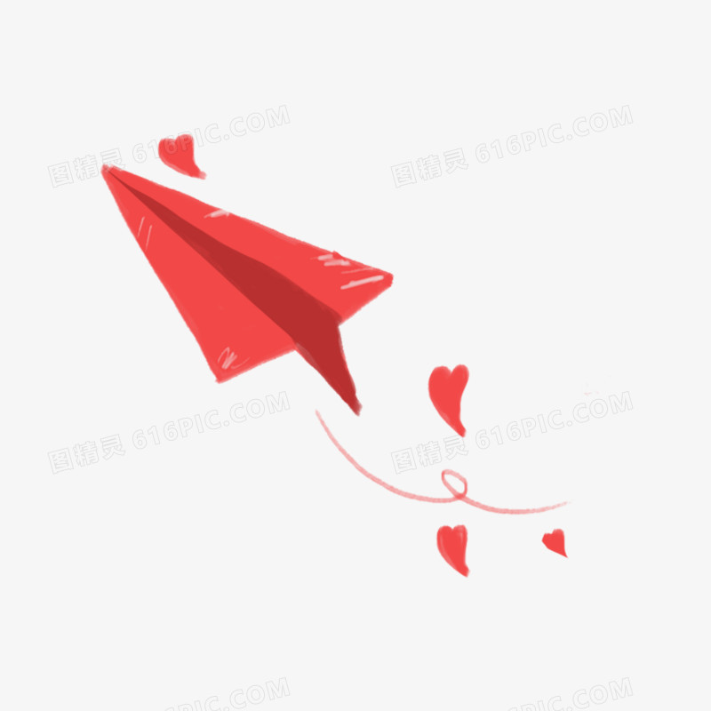 卡通手绘红色爱心纸飞机元素