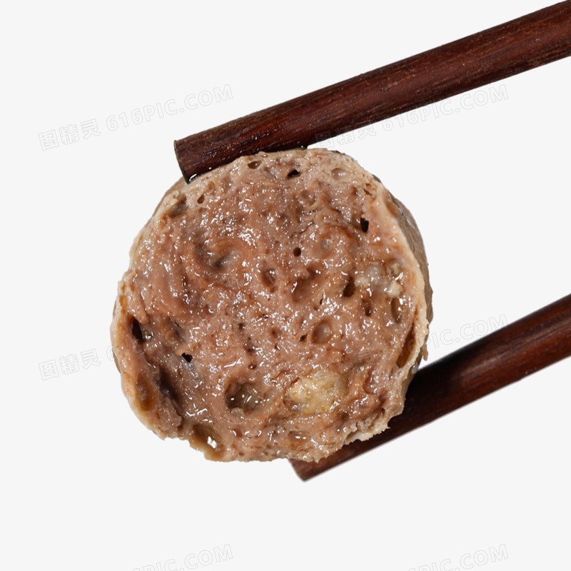 筷子夹着半颗牛肉丸