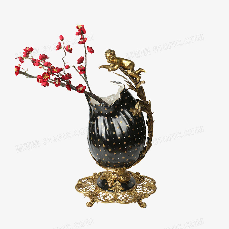 软装家居饰品陶瓷工艺品黑色花瓶创意摆件样板间高档别墅会所
