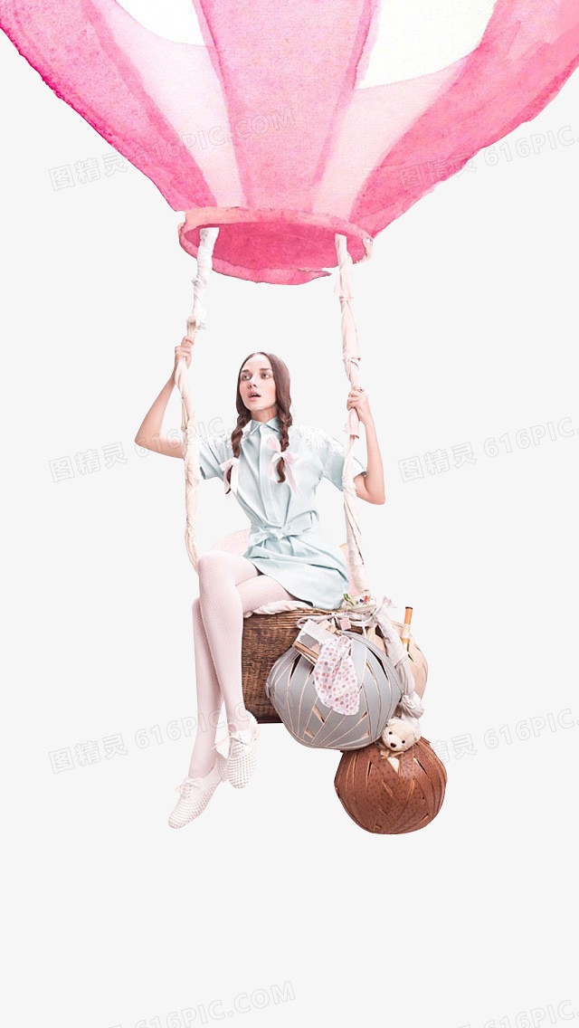 粉色热气球女孩图片