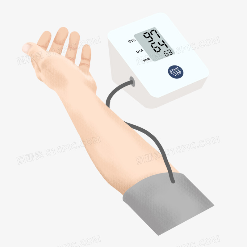 手绘手部特写量血压元素