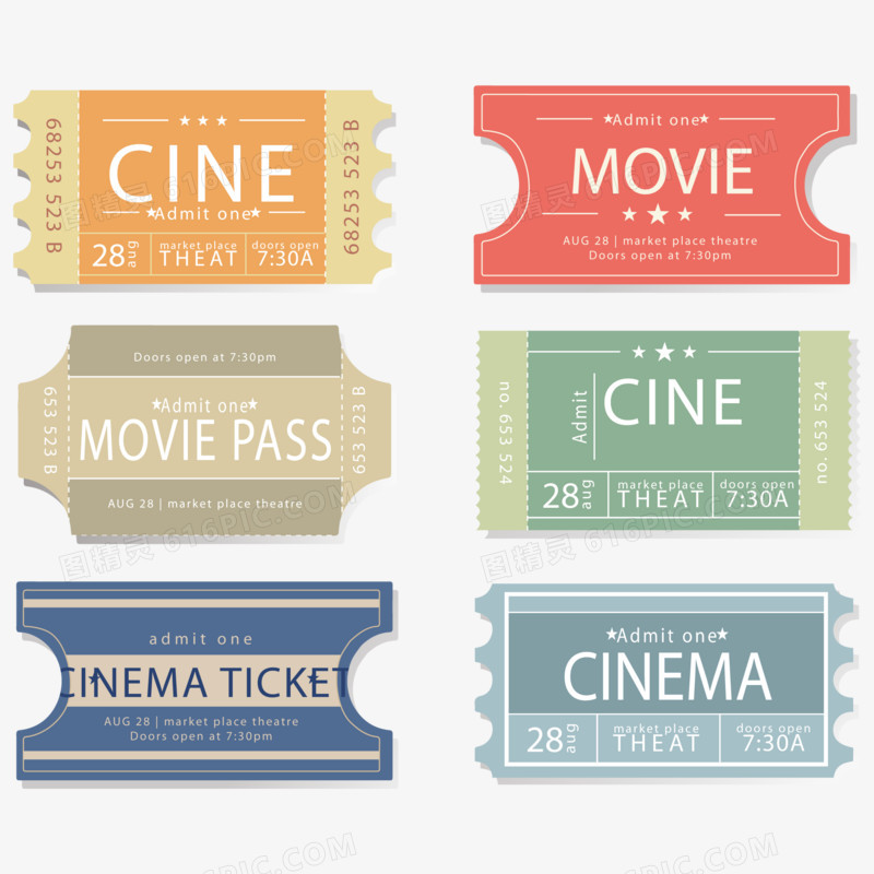 纸质电影票设计矢量素材