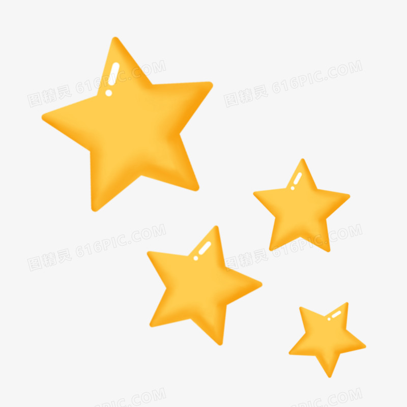 圆角黄色发光小星星装饰元素