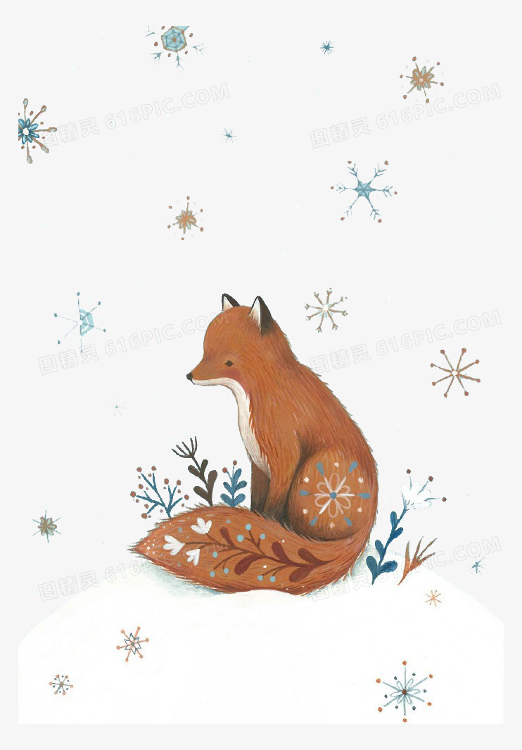 卡通雪中的狐狸