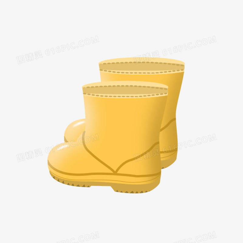 手绘卡通黄色雨鞋元素
