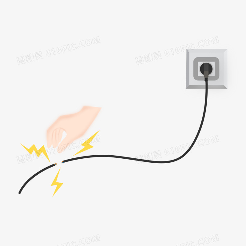 卡通手绘用电安全小心触电元素