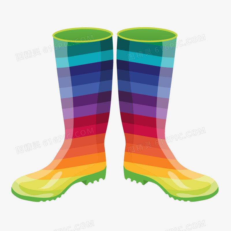 手绘多彩彩虹雨靴雨鞋元素