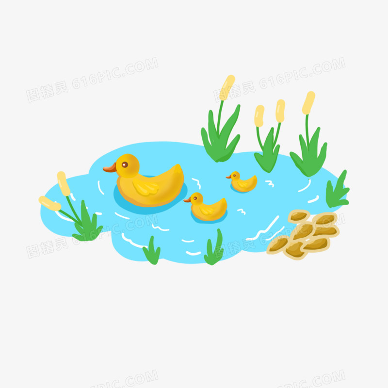 卡通手绘池塘里的鸭子免抠元素