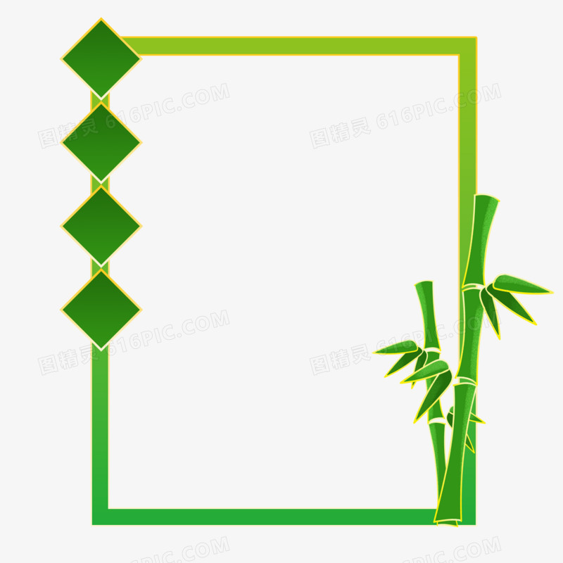 绿色国潮工笔画竹子边框元素