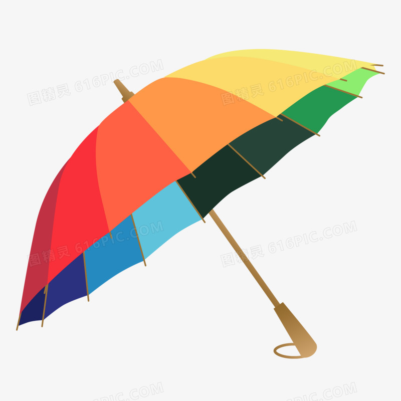 手绘多彩彩虹伞元素