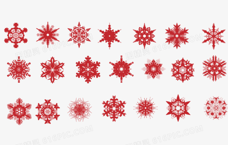 圣诞红色雪花剪纸元素