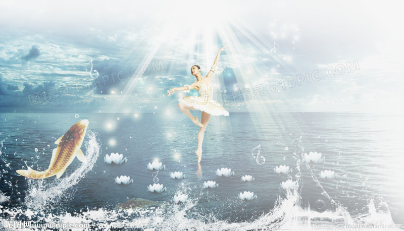 水上芭蕾舞少女中秋海报背景