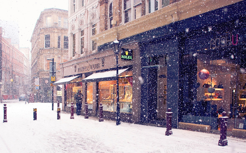 下雪的英国街道海报背景