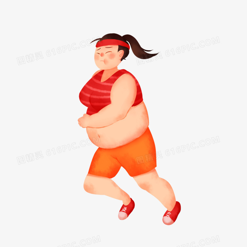 卡通手绘女孩跑步减肥元素