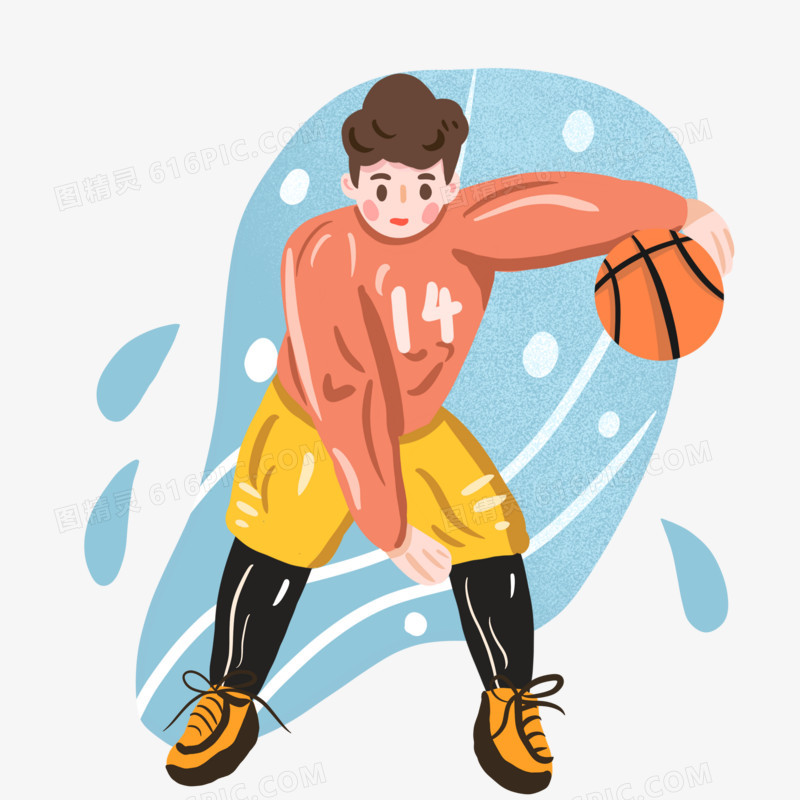 卡通手绘男孩排球免抠元素