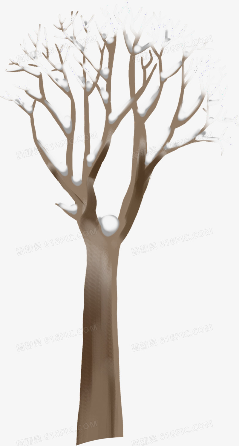 手绘冬季棕色大树