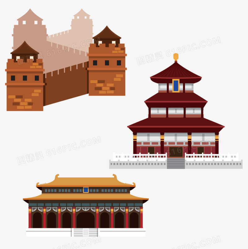 长城与中国古建筑矢量素材