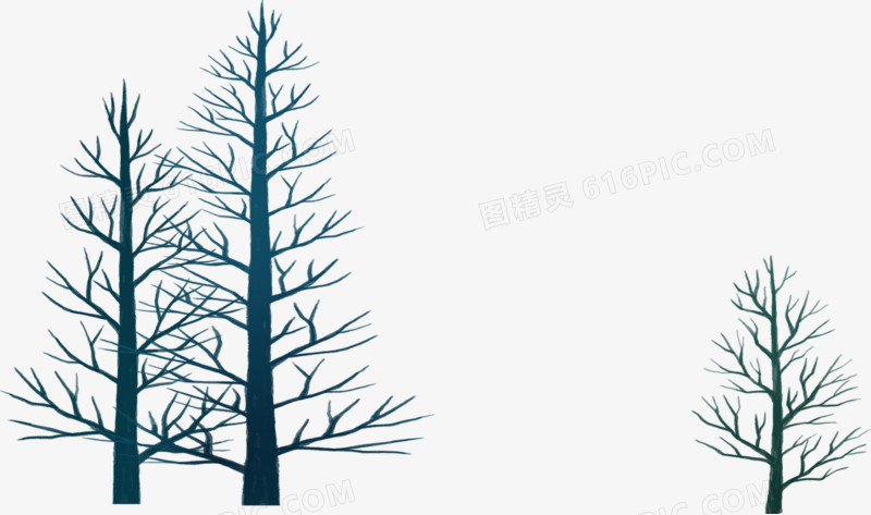 手绘冬季蓝色大树装饰