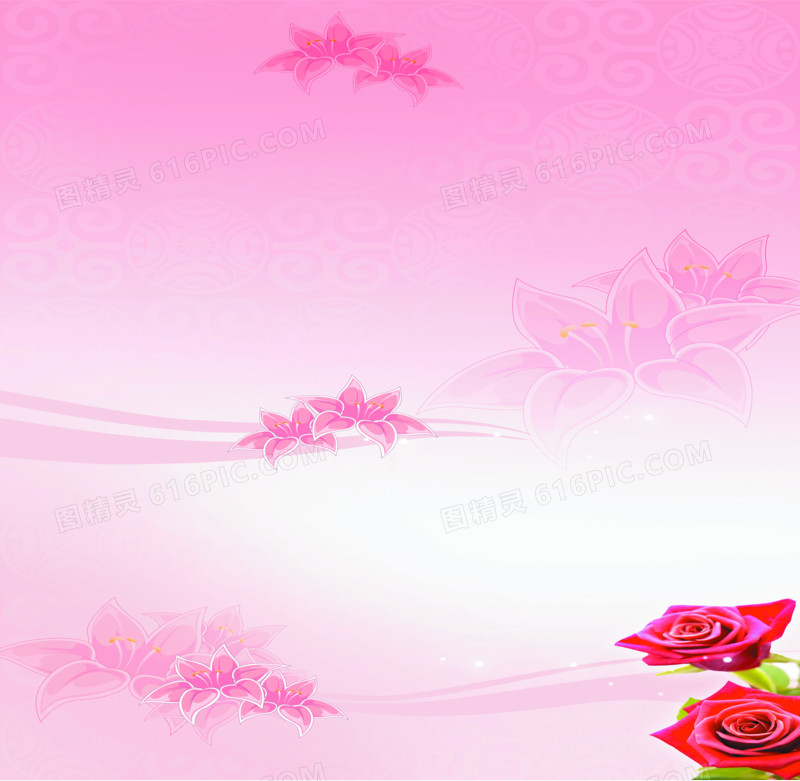 粉色印花玫瑰海报背景七夕浪漫情人节