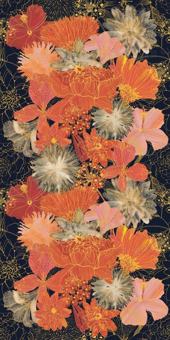 手绘鲜艳大红花朵