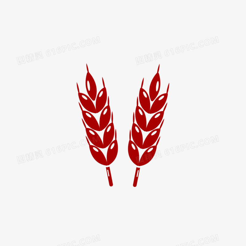 红色扁平麦穗剪影装饰元素