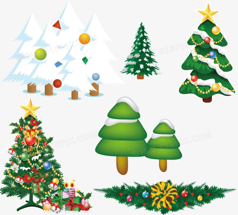 圣诞树雪松树矢量卡通