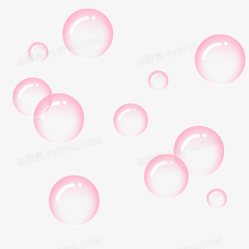 粉色手绘漂浮透明气泡 元素