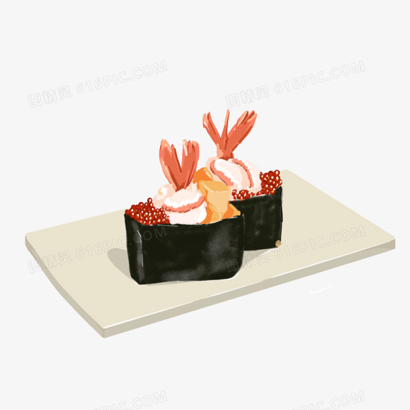 手绘寿司甜虾免抠元素