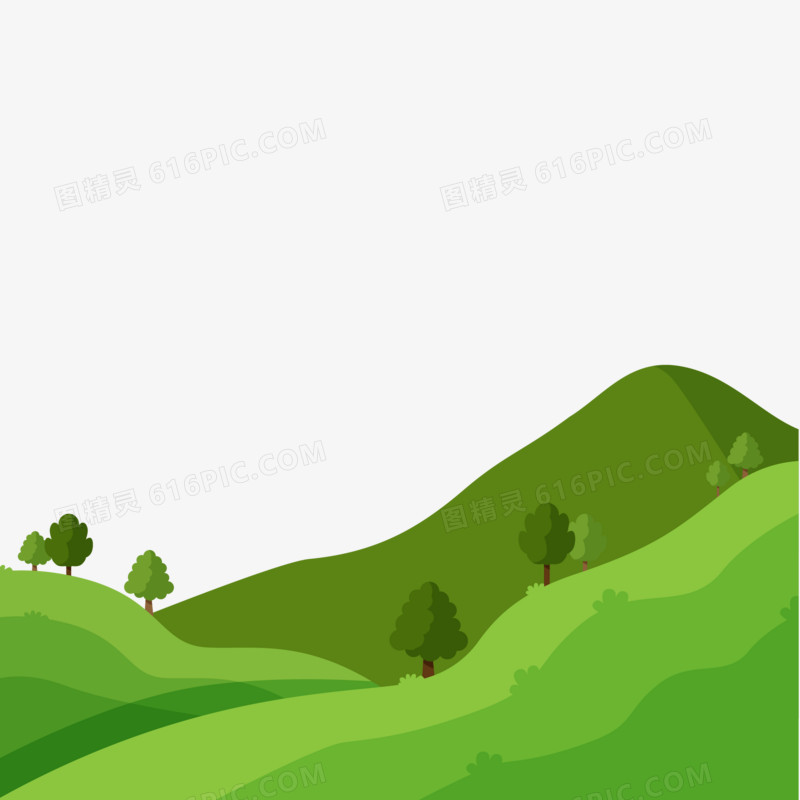 卡通手绘绿色山坡元素