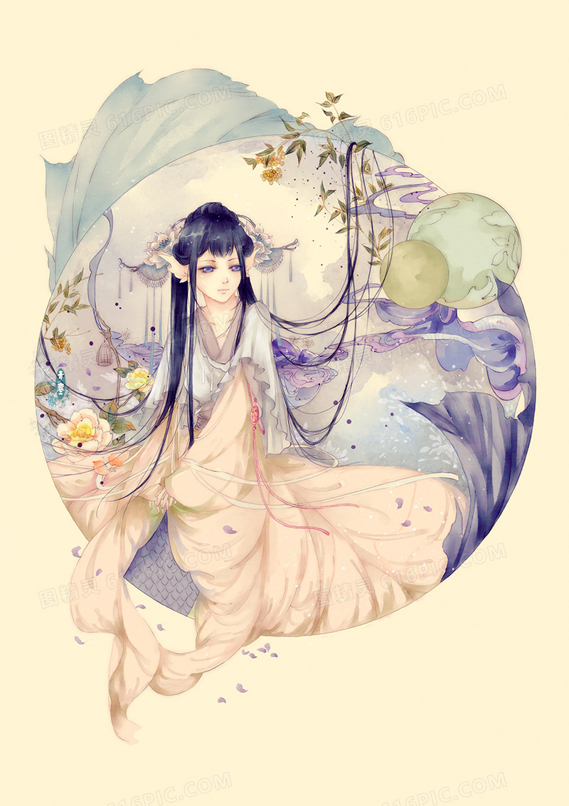 手绘古风清尘女子