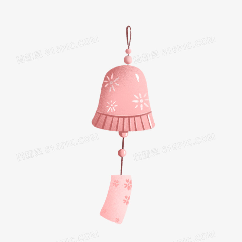 手绘粉色可爱小风铃免抠装饰元素