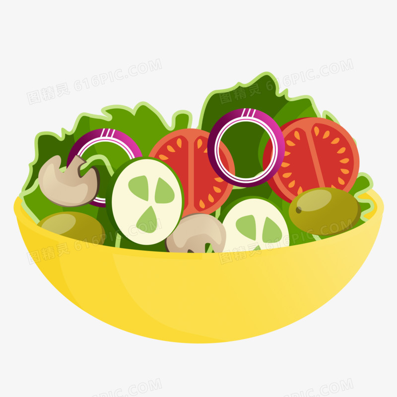 手绘多彩健康蔬菜水果沙拉素材