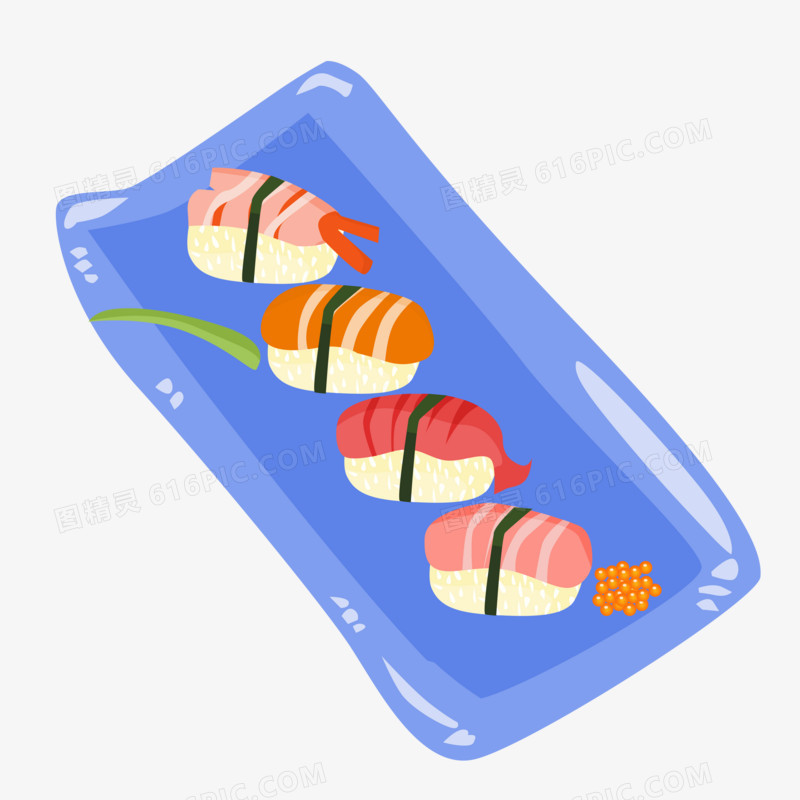 手绘一盘健康日本寿司免抠元素