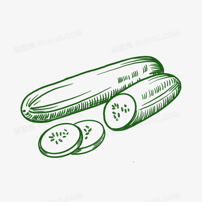 手绘线描蔬菜青瓜简笔画装饰素材