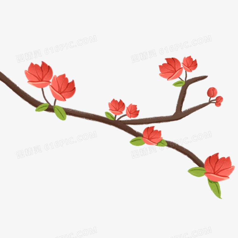 手绘红色海棠花免抠元素