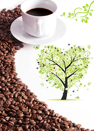 咖啡杯咖啡豆海报背景七夕情人节